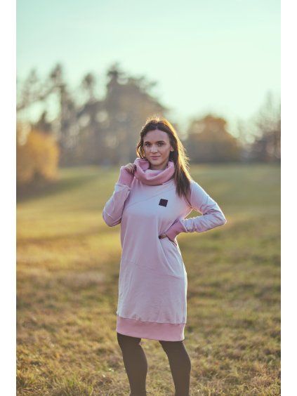 Prodloužená mikina ROLL UP PASTEL Pink - Dámská (vhodné pro TĚHOTNÉ)
