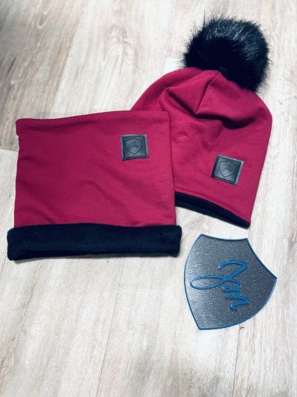 Spadlá zateplená čepice / tunel DARK PINK s černým warmkeeperem - Maminka / Děti