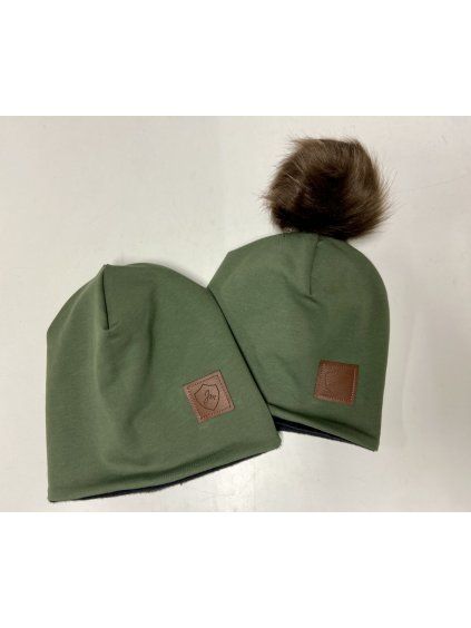 Spadlá zateplená čepice / tunel KHAKI s černým warmkeeperem - Maminka / Děti