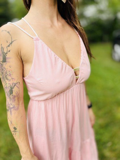 Lehoučké DÁMSKÉ Viskózové Šaty VAMP SHORT LIGHT PINK