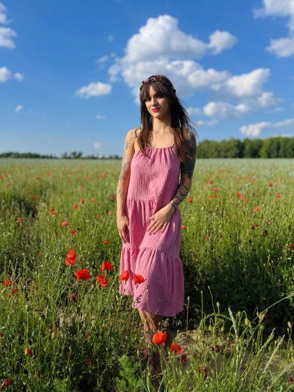 DÁMSKÉ Šaty MARSEILLE LIGHT PINK DEMI LONG mušelín