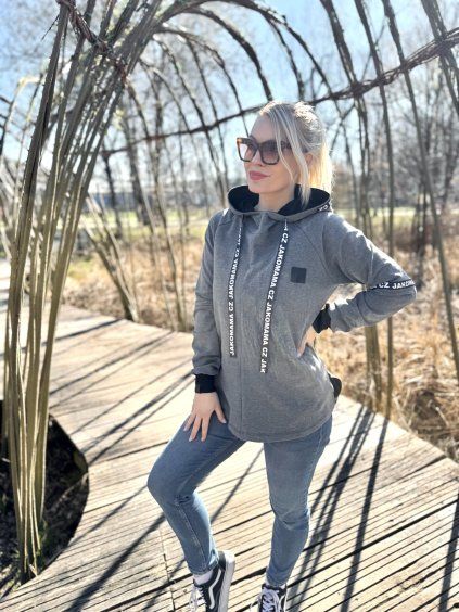 Dámská mikina s postranními zipy MADRID GREY MELANGE SHORT  (mikina vhodná na kojení i jako těhotenská)
