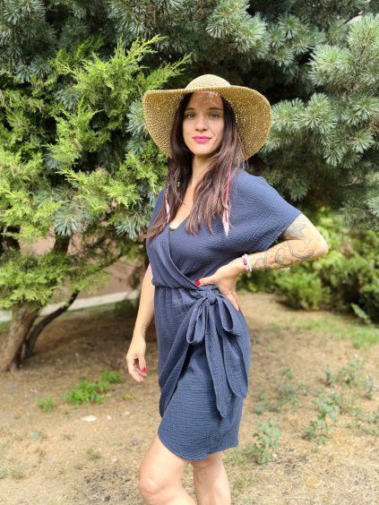 DÁMSKÉ Šaty ASHTANGA Dark Blue mušelín