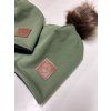 Spadlá zateplená čepice / tunel KHAKI s černým warmkeeperem - Maminka / Děti